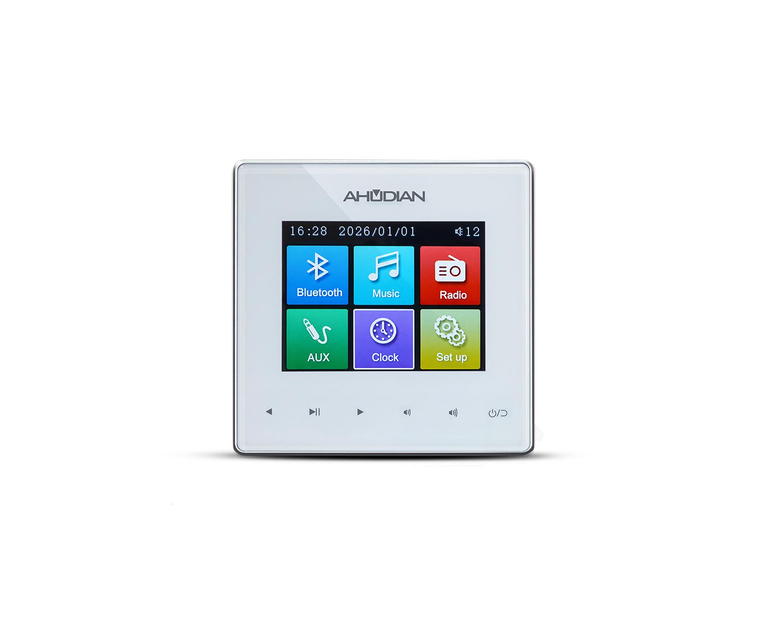 MC-220 · Amplificador de pared Clase D · USB, microSD, FM y Bluetooth · 2 × 20 W RMS