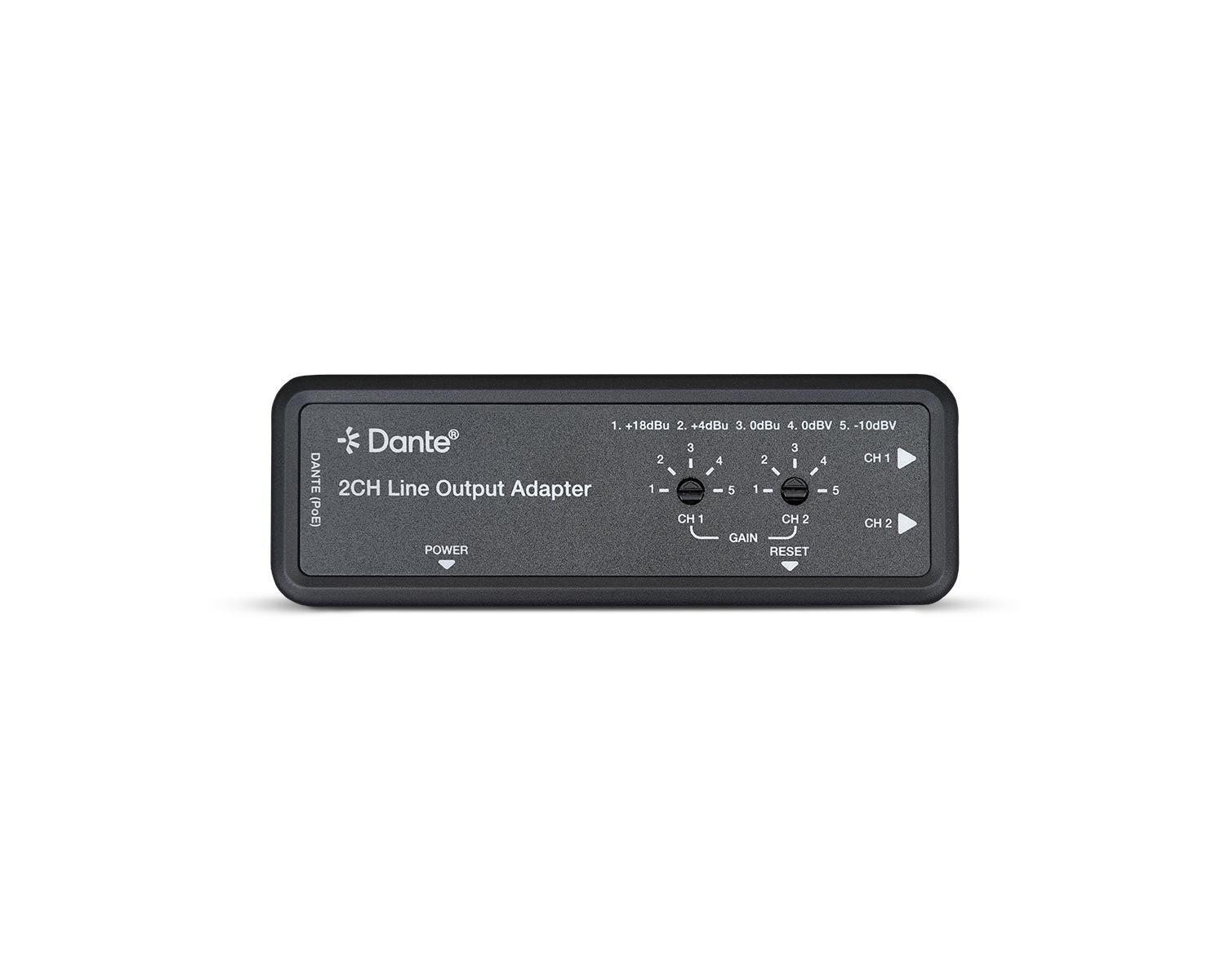 HA-D2OUT · Gateway Digital en RED IP/Poe DANTE 2 CH Salida de Audio. Conector Euroblock