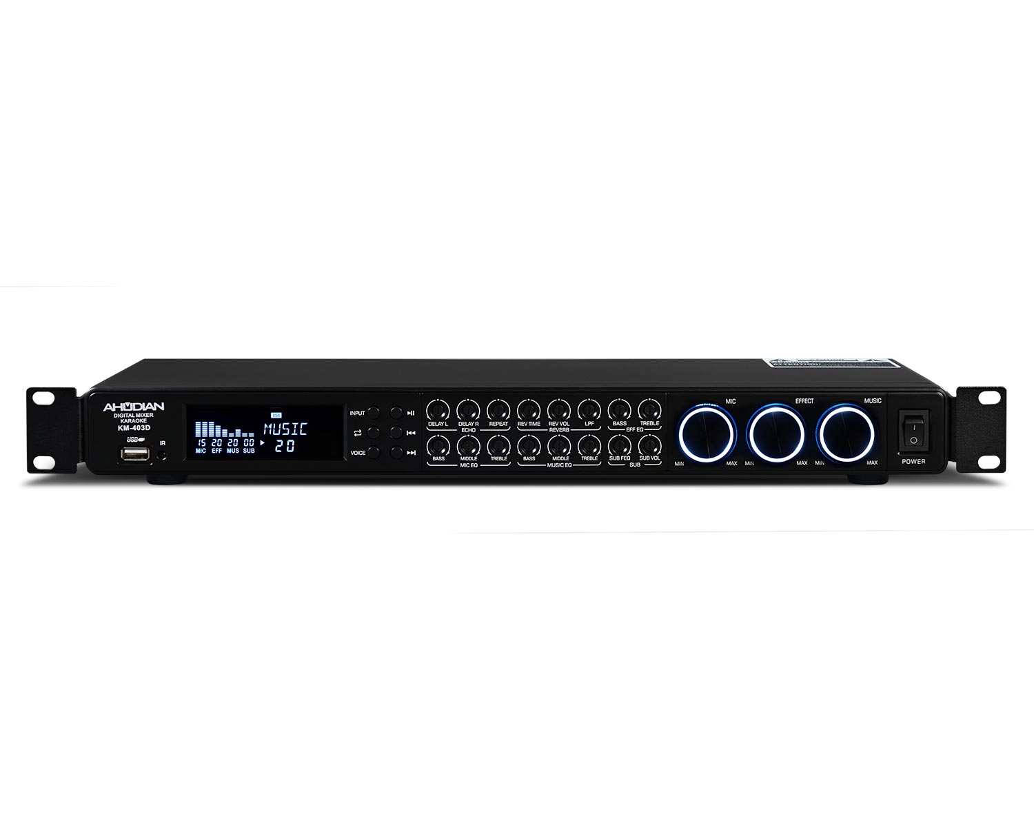 KM-403D · Mezclador Reproductor USB Profesional Karaoke 4 Canales Doble Efectos Digitales