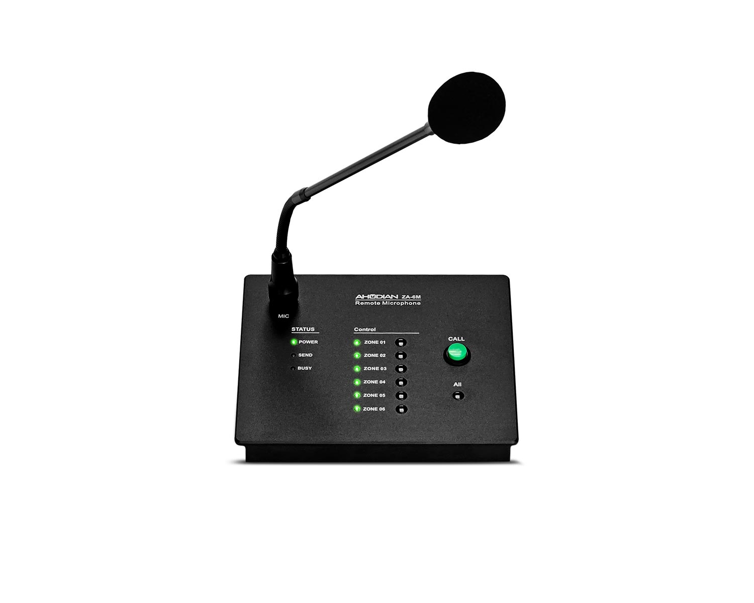 ZA-6M · Consola microfónica remota Amplificador ZA-6500 - Perifoneo selectivo de 6 zonas.