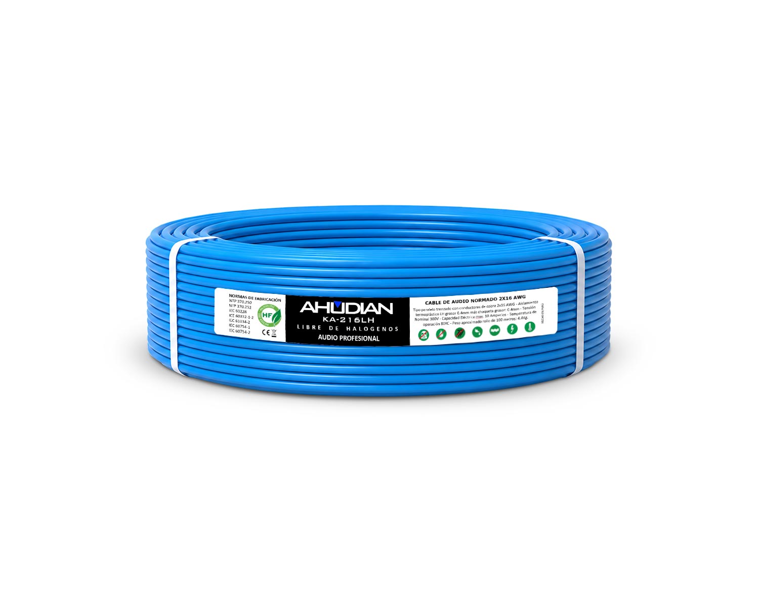 KA-216LH · Rollo de cable 100 mts para parlantes "NORMADO" 2X16 AWG Libre de halógenos LSZH