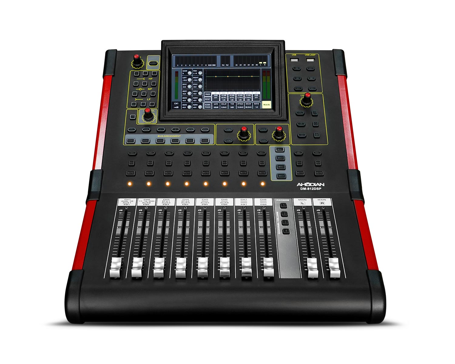 DM-812DSP · Mezclador DIGITAL Stereo, 12 canales, 6 buses, Rep/Grabador, Wi-Fi y conexión USB a PC.