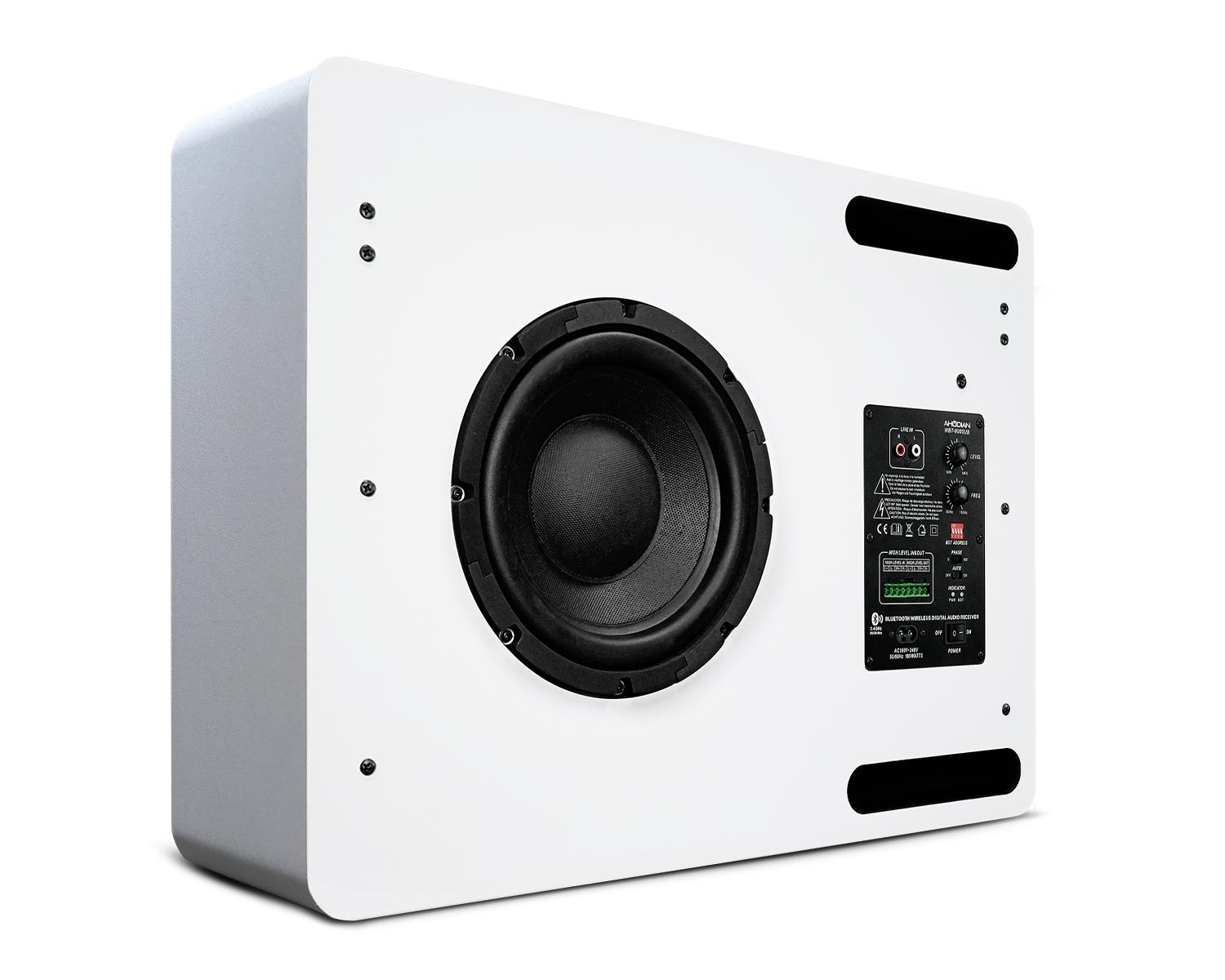 WBT-900SUB · Gabinete parlante subwoofer auto-amplificado Inalámbrico para pared 240W Program