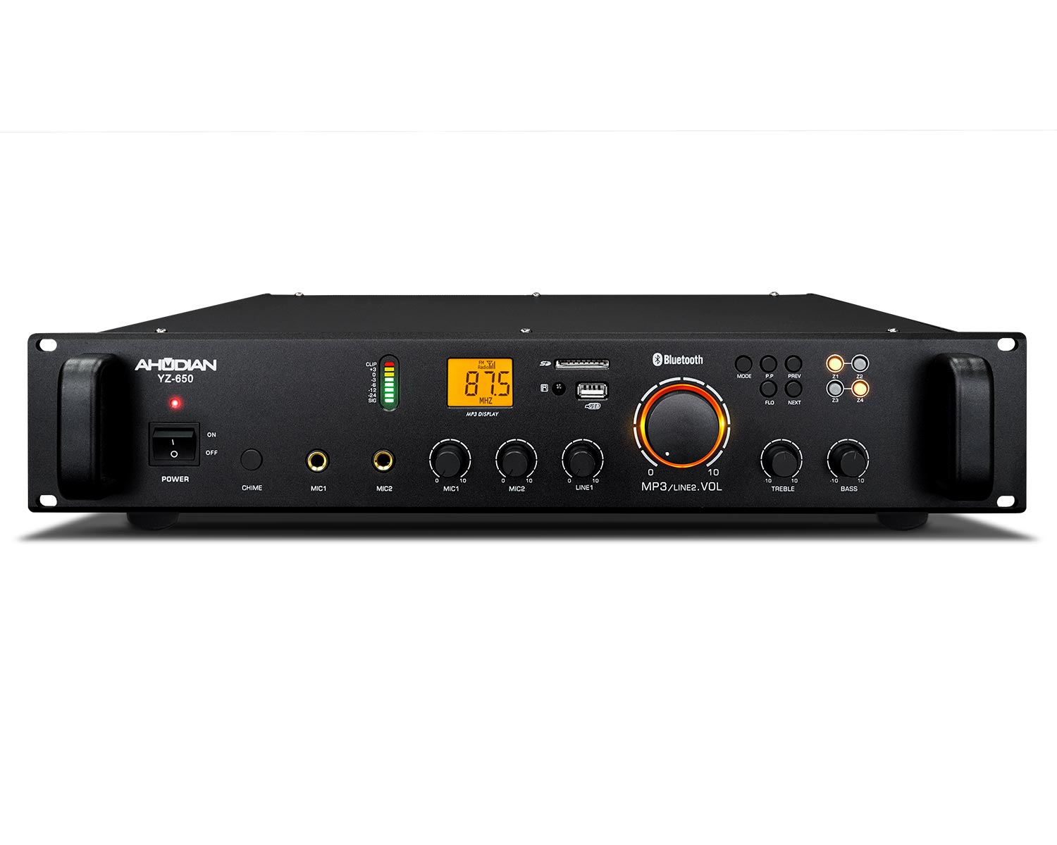 YZ-650 · Amplificador mezclador, reproductor USB/SD/FM y BT - Potencia 650W RMS- 800W Max.